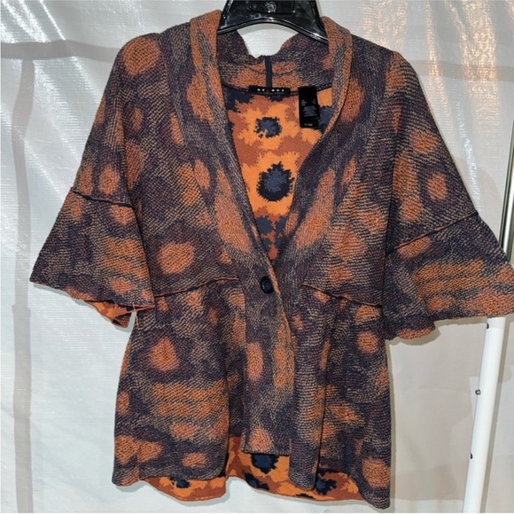 Axcess Sweaters - Axcess Orange and Black Floral Cardigan